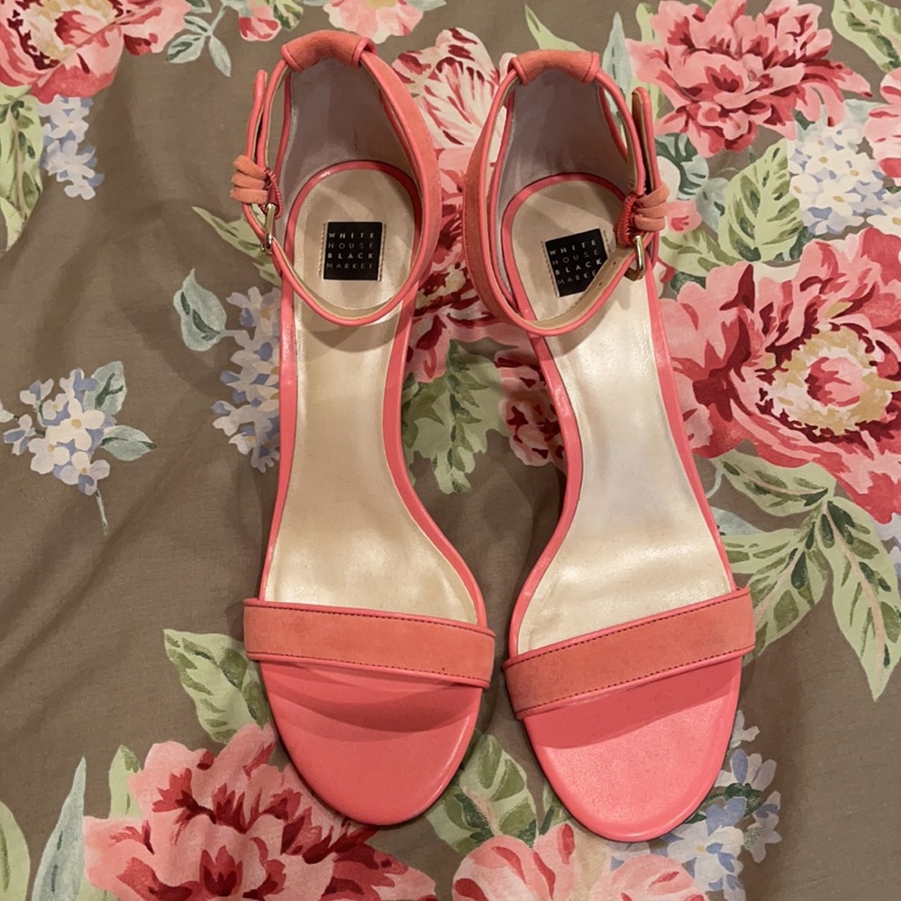 WHBM Two-Piece Suede Heels in Peach Pink Sz 9.5 - Picture 7 of 12